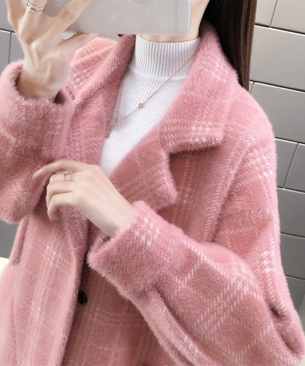 チェック柄シャギーロングチェスターコート