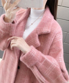 チェック柄シャギーロングチェスターコート