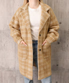 チェック柄シャギーロングチェスターコート