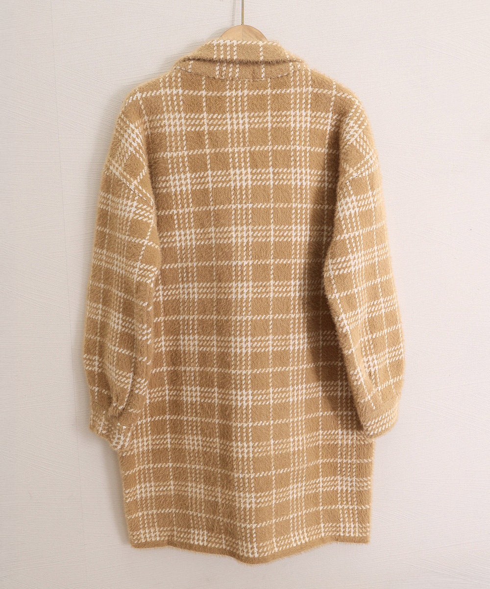 チェック柄シャギーロングチェスターコート