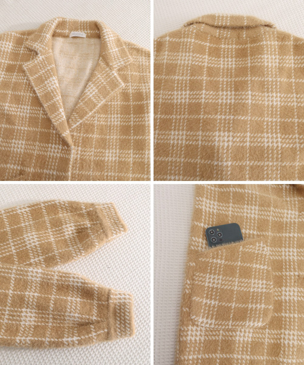 チェック柄シャギーロングチェスターコート