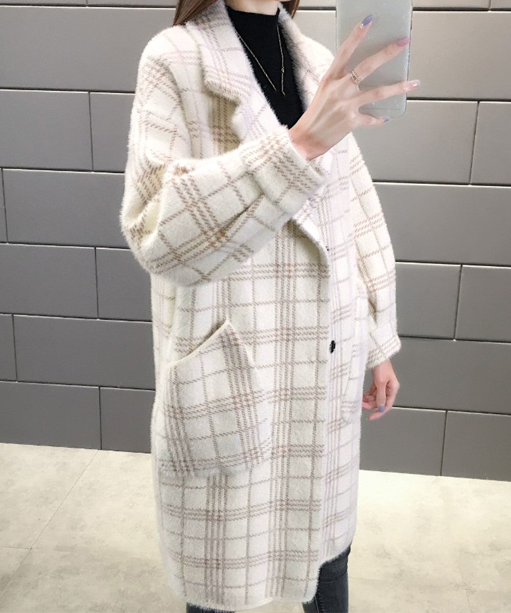 チェック柄シャギーロングチェスターコート