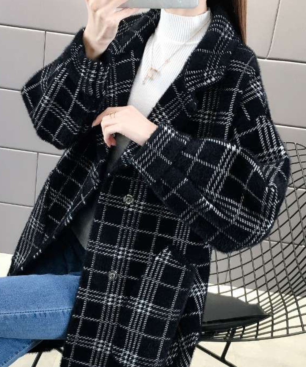 チェック柄シャギーロングチェスターコート