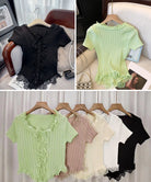 レースフリルニットトップスショート丈夏服 詳細画像24