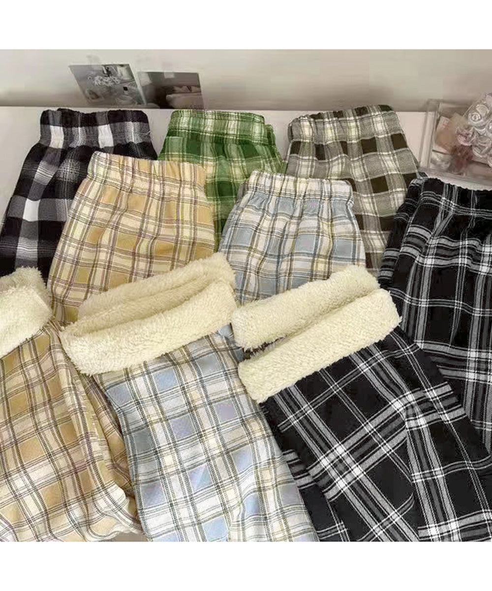 裏起毛チェック柄パンツ 裏ボアパンツ防寒 詳細画像3