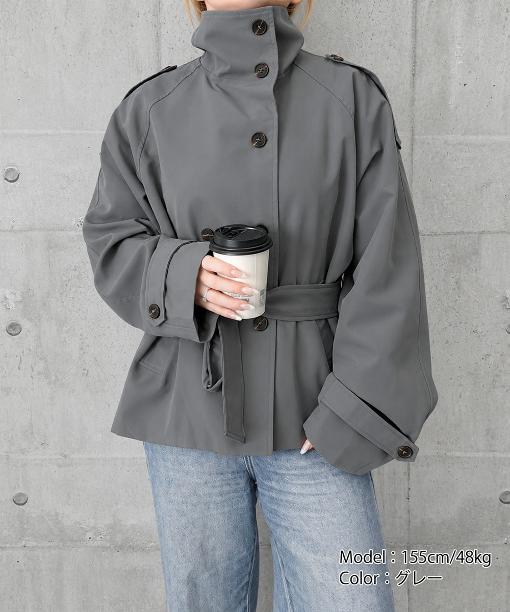 スタンドカラーショートトレンチジャケット