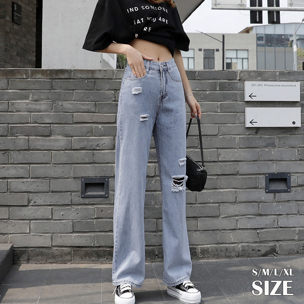 デニムパンツ ストレートパンツ 韓国風 詳細画像1