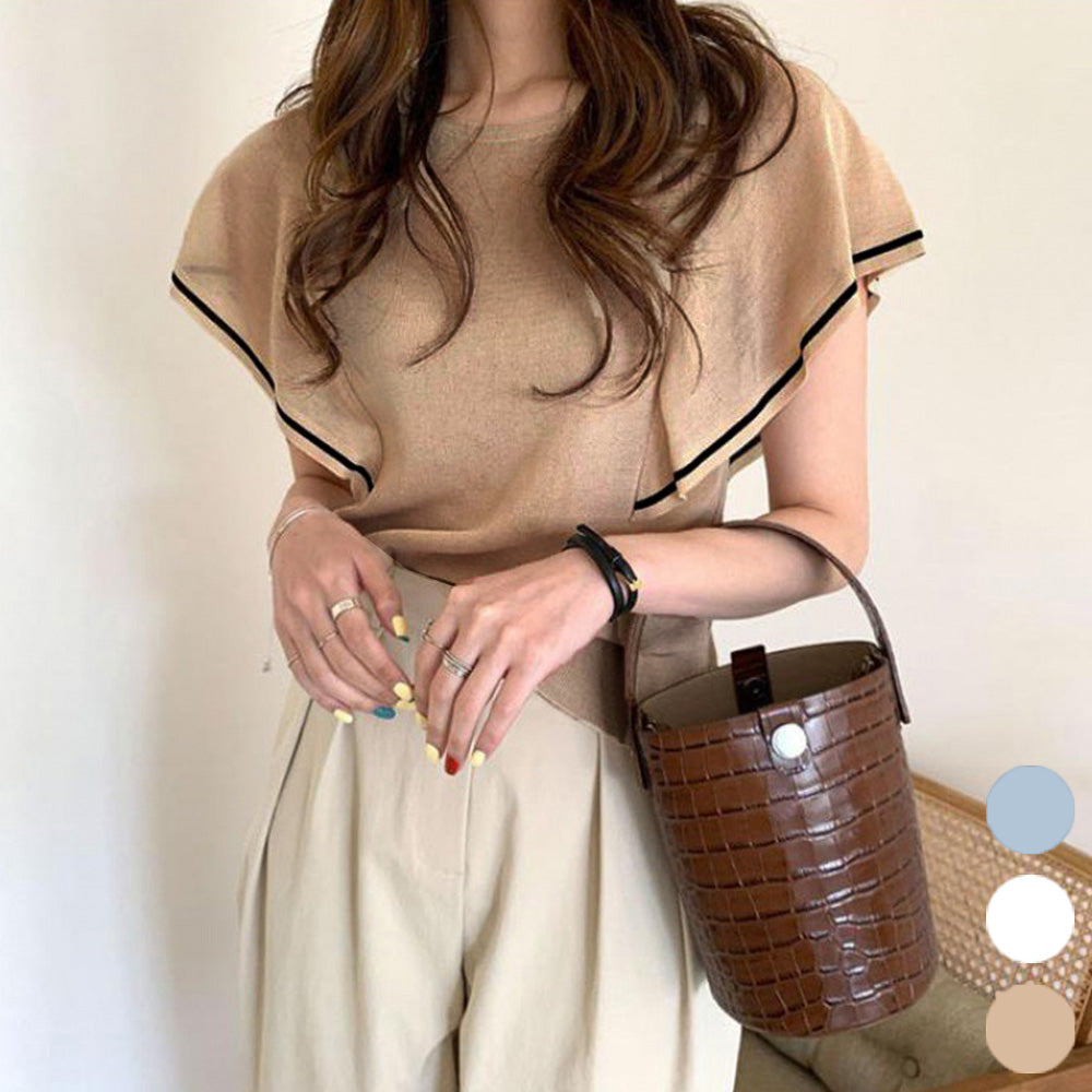 ラッフルスリーブ サマーニット 韓国夏服 詳細画像1