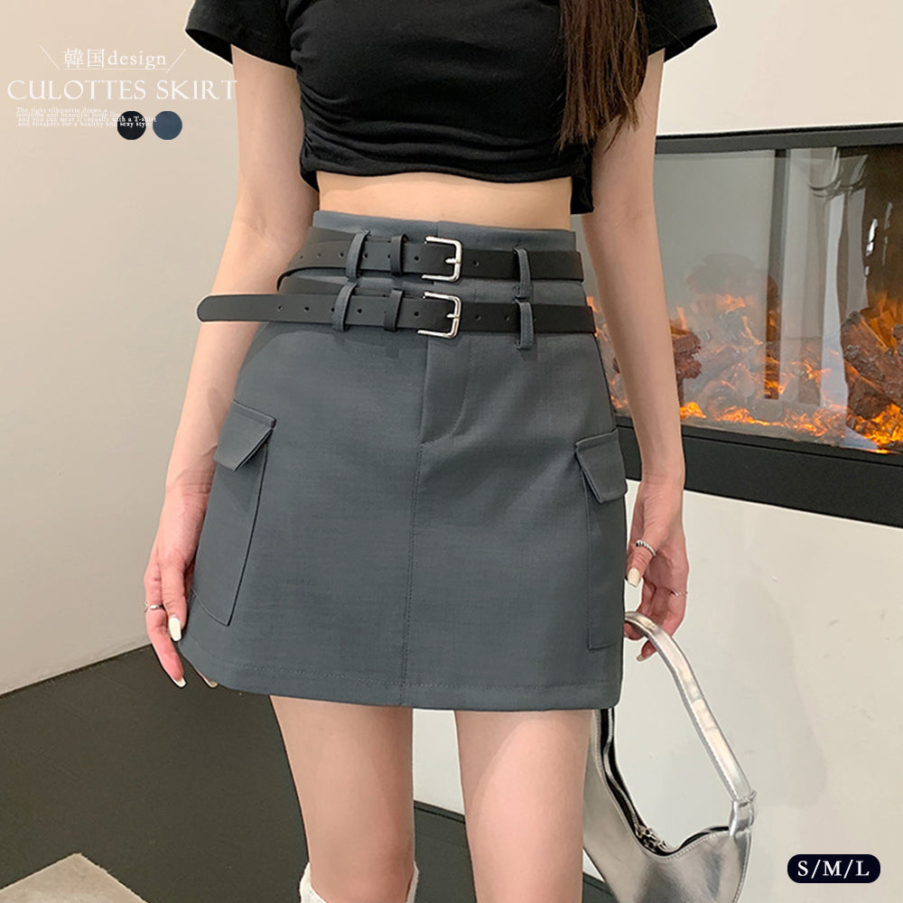 ミニスカート キュロットスカート 着やせ 詳細画像1