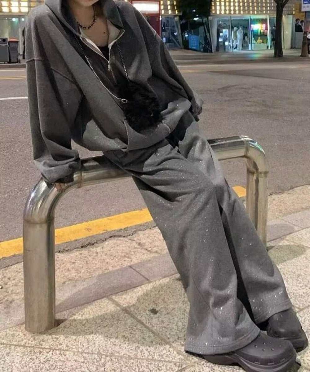 キラキラスウェットパーカー ワイドパンツ
