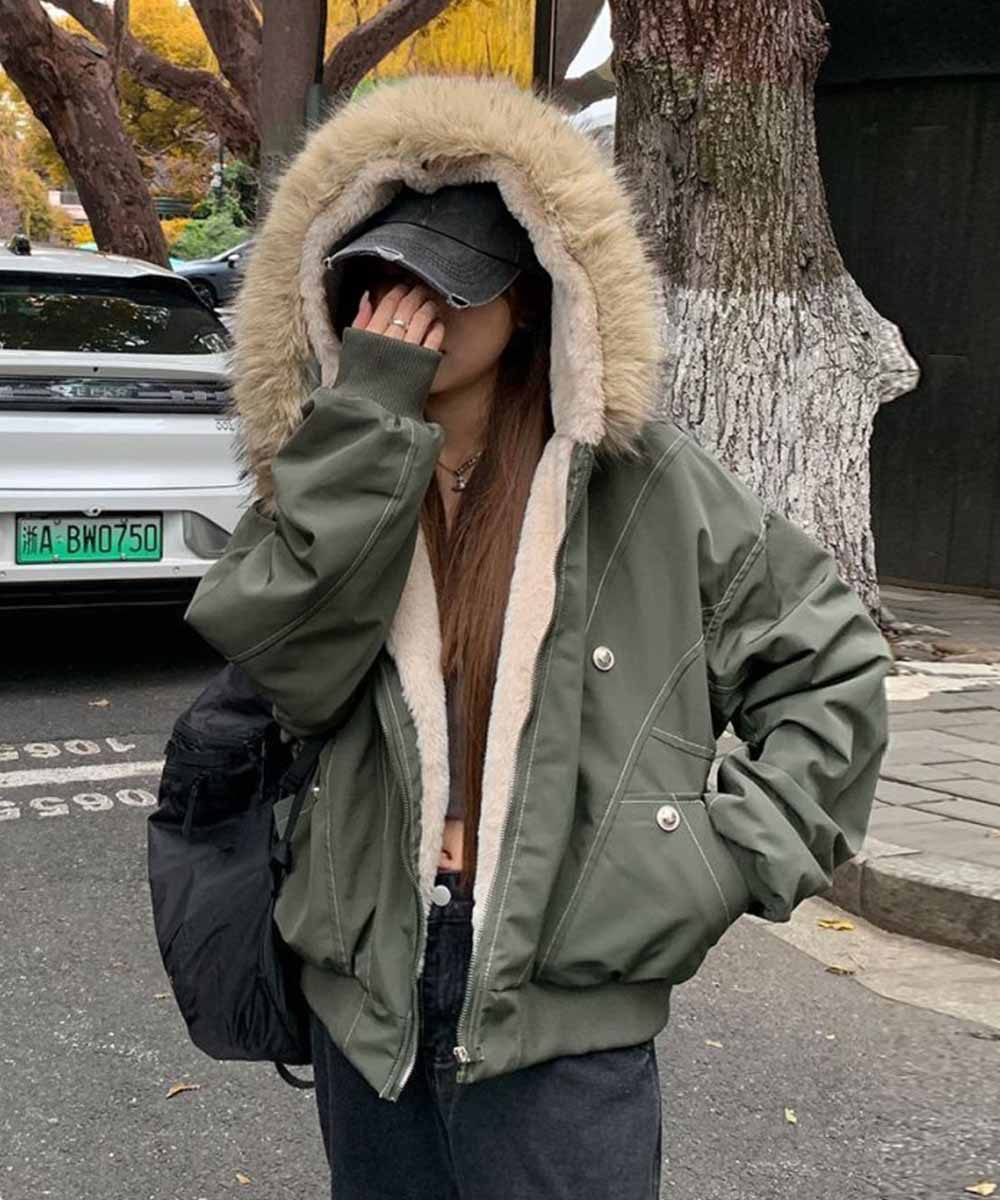 ファーフードジャケット裏ボアブルゾン冬服