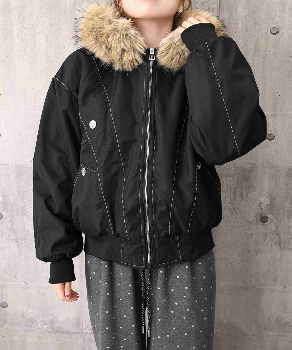 ファーフードジャケット裏ボアブルゾン冬服