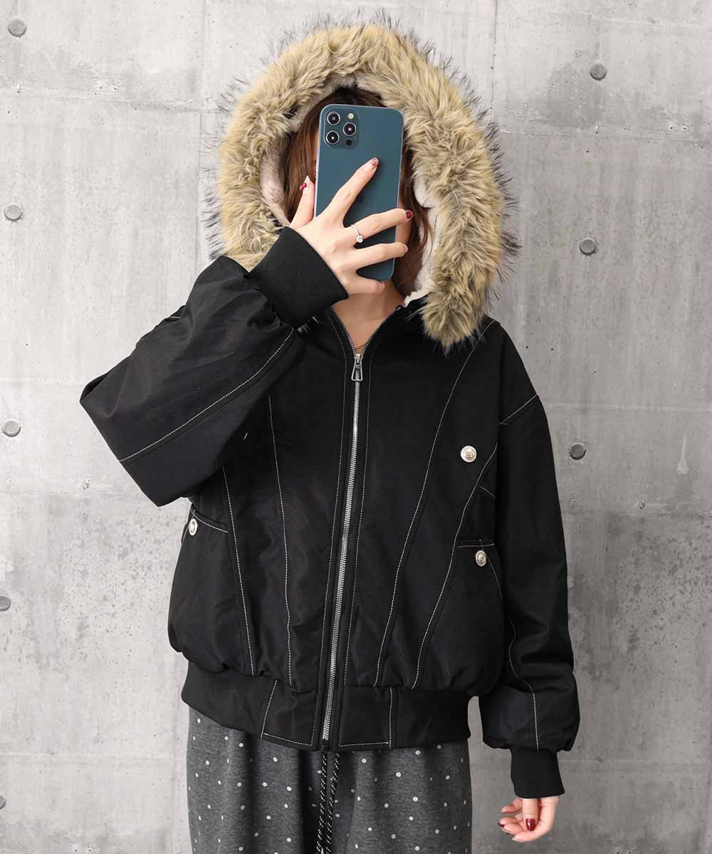 ファーフードジャケット裏ボアブルゾン冬服