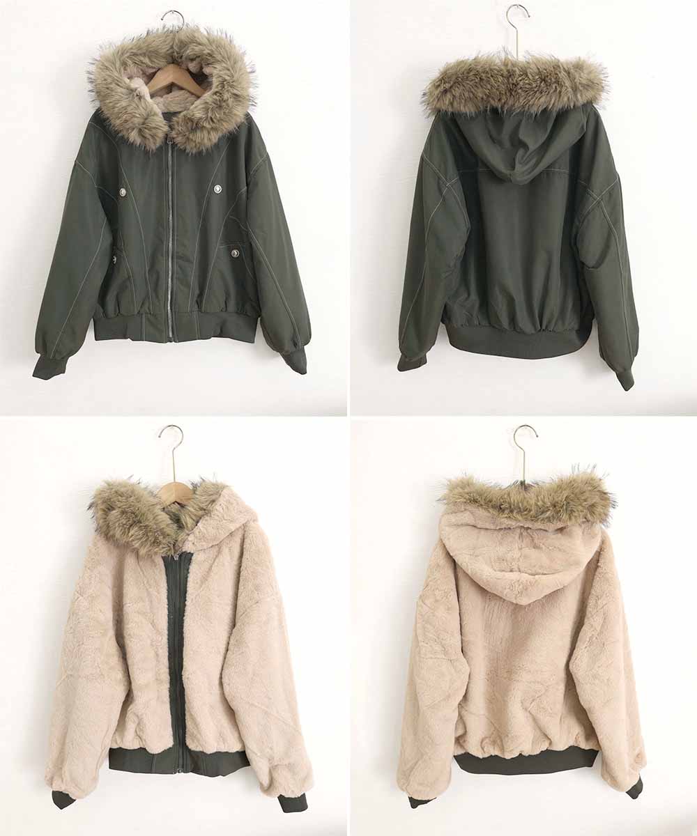 ファーフードジャケット裏ボアブルゾン冬服