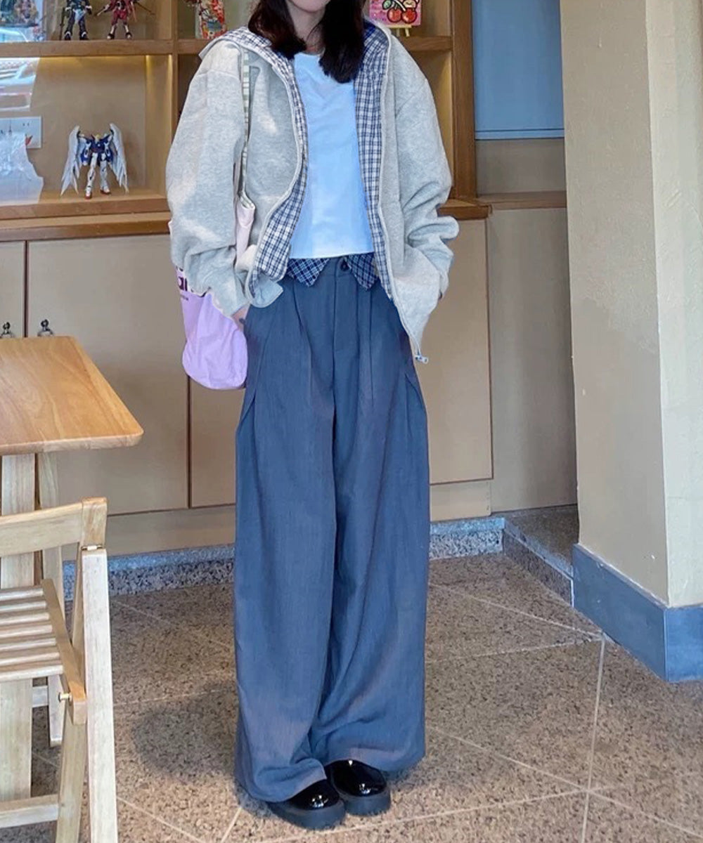 チェック裏地パーカー配色ジップフーディー 詳細画像9