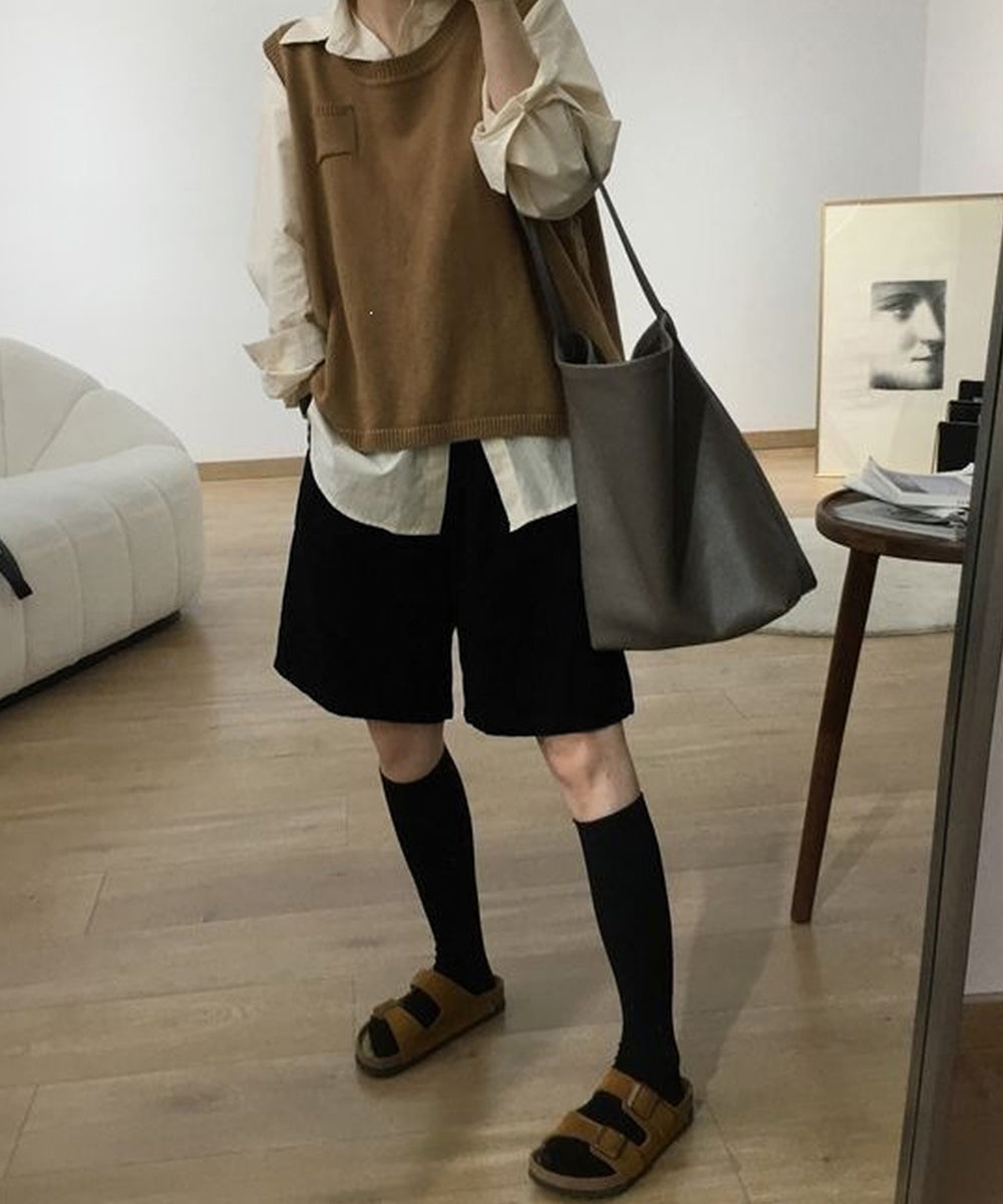 コーデュロイタックワイドハーフパンツ秋冬