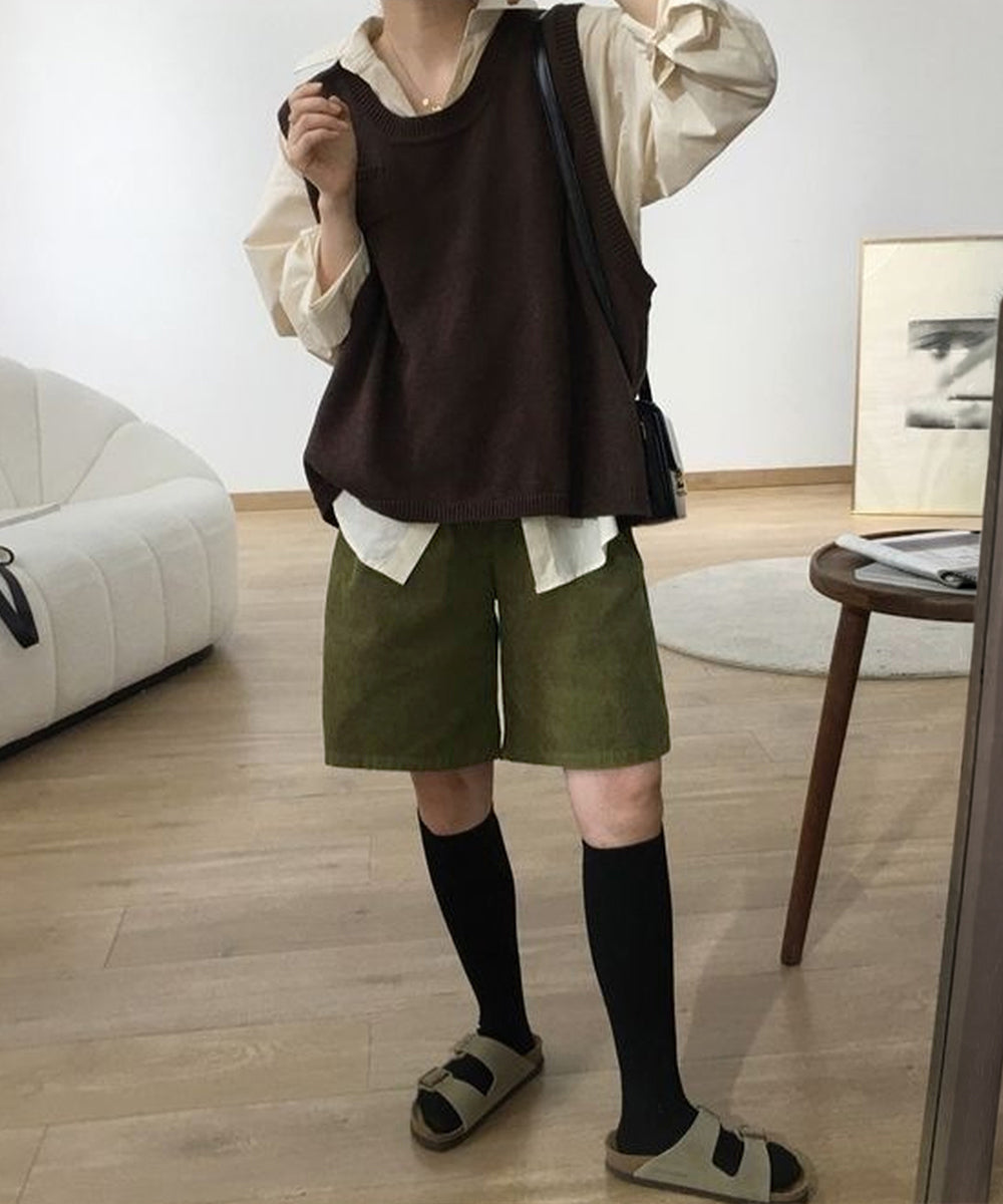 コーデュロイタックワイドハーフパンツ秋冬