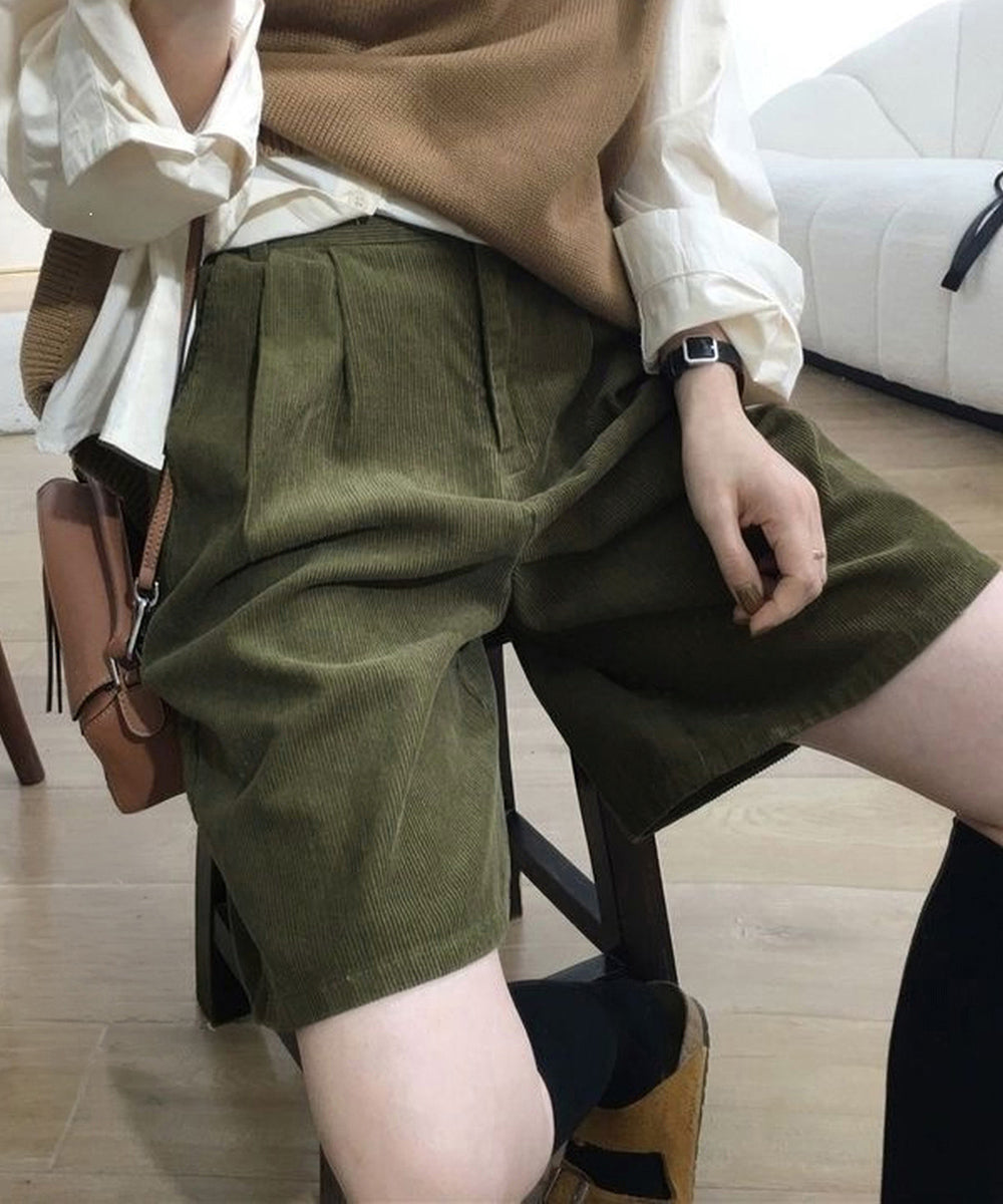 コーデュロイタックワイドハーフパンツ秋冬
