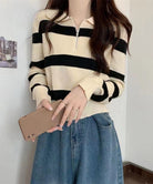 ニットトップス ハーフジップ 襟付き ベージュ