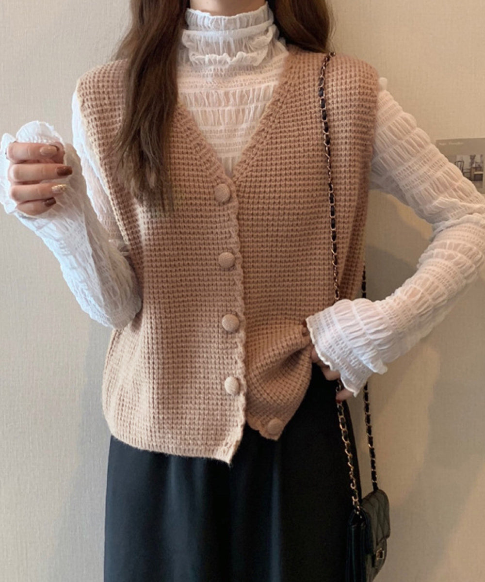 ニットベスト Vネック レディース ジレ モカ