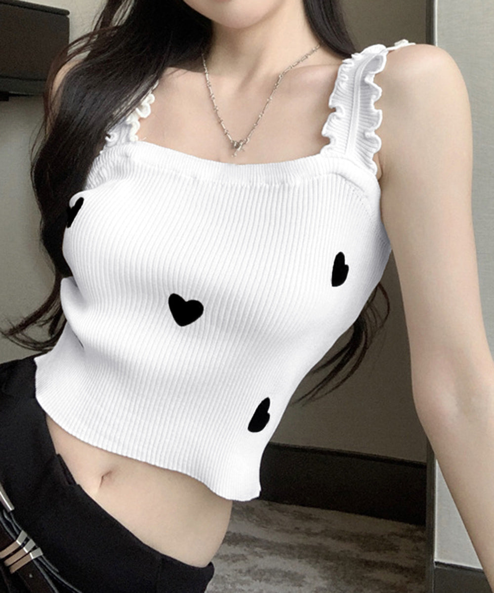 タンクトップ 韓国風夏服 ハート柄キャミ キャミソール レディース サマーニット ショート丈 ノースリーブ 春夏トップス スクエアネック 重ね着インナー オシャレ 77XF-020