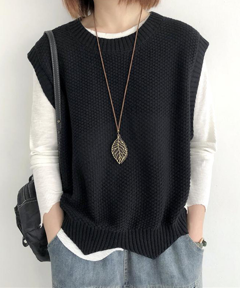 ニットベスト ゆったり 重ね着 春秋冬服 ブラック
