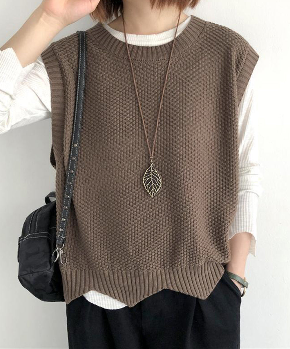 ニットベスト ゆったり 重ね着 春秋冬服 ブラウン