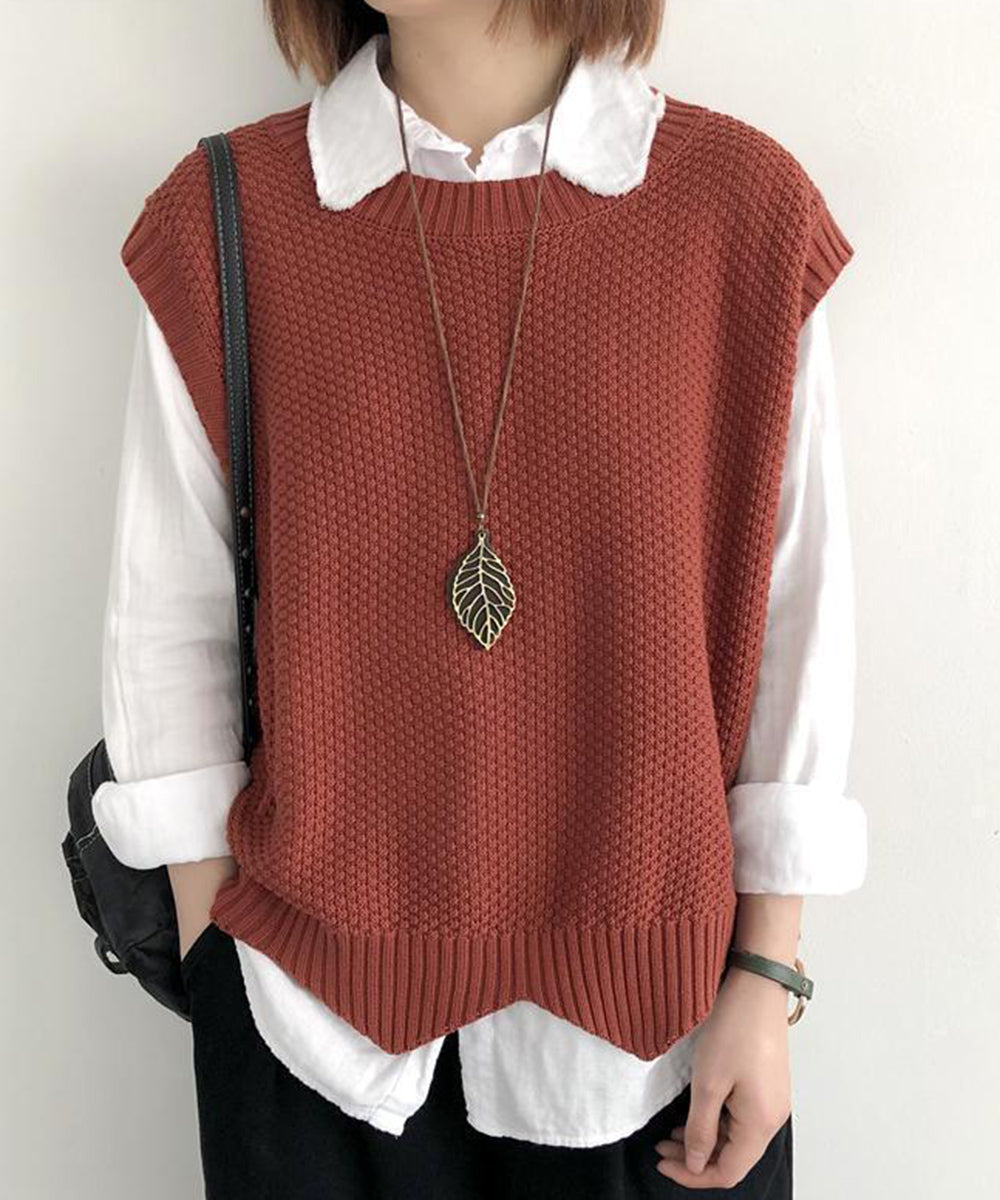 ニットベスト ゆったり 重ね着 春秋冬服 レンガ