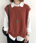 ニットベスト ゆったり 重ね着 春秋冬服 レディース ニットジレ クルーネック ベストセーター 体型カバー 韓国風 ニットチョッキ 袖なしプルオーバー カジュアル 77ZHENX-001
