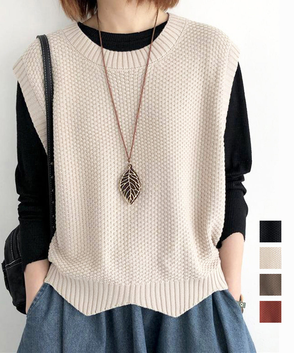 ニットベスト ゆったり 重ね着 春秋冬服 詳細画像1