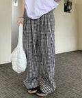 チェック柄ワイドパンツ ハイウエスト薄手 レディース ゆったりイージーパンツ ウエストゴム 美脚脚長ロングパンツ リラックス カジュアルパンツ 体型カバーおしゃれ 80FEIZ-001