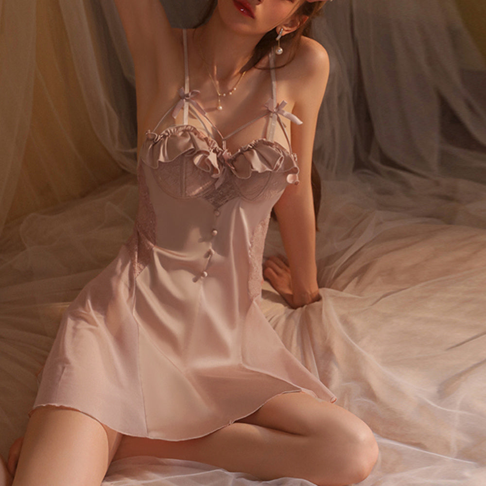 セクシーベビードール カップ付きパジャマ くすみピンク