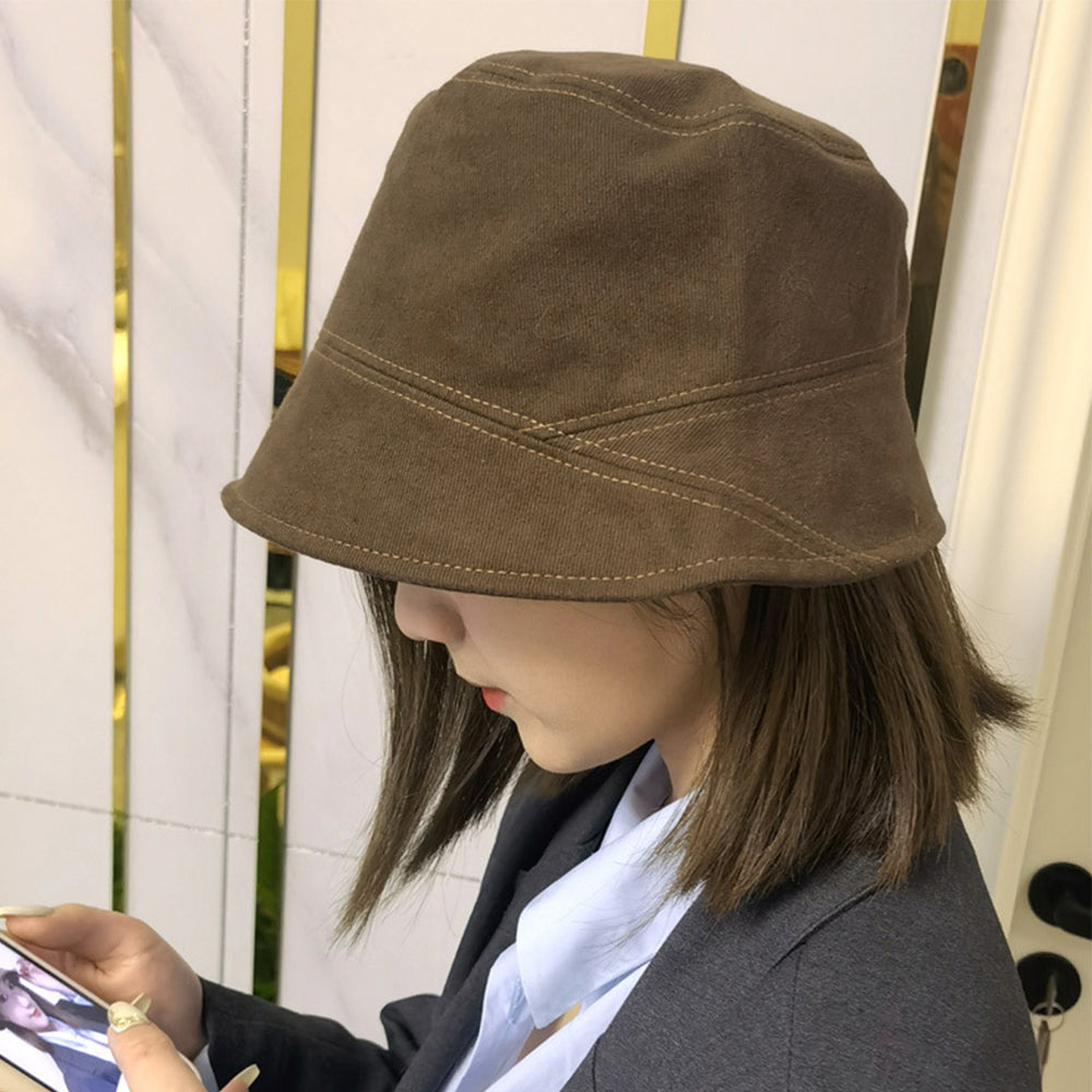 ステッチバケットハット レディース韓国風 ブラウン