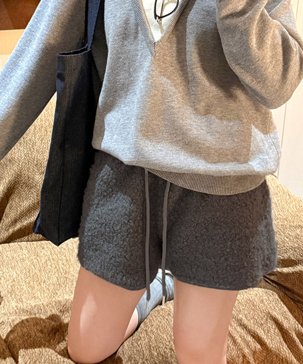 ボアショートパンツ もこもこルームパンツ レディース 暖かい短パン ポケット付き 秋冬起毛ショーパン ウエストゴム部屋着 シープボア調 ルームパンツ ハイウエスト 80JIALIANG-001