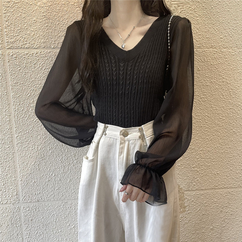 レディース ニットトップス  韓国 秋服 ブラック