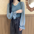 レディース ニットトップス  韓国 秋服 ブルー