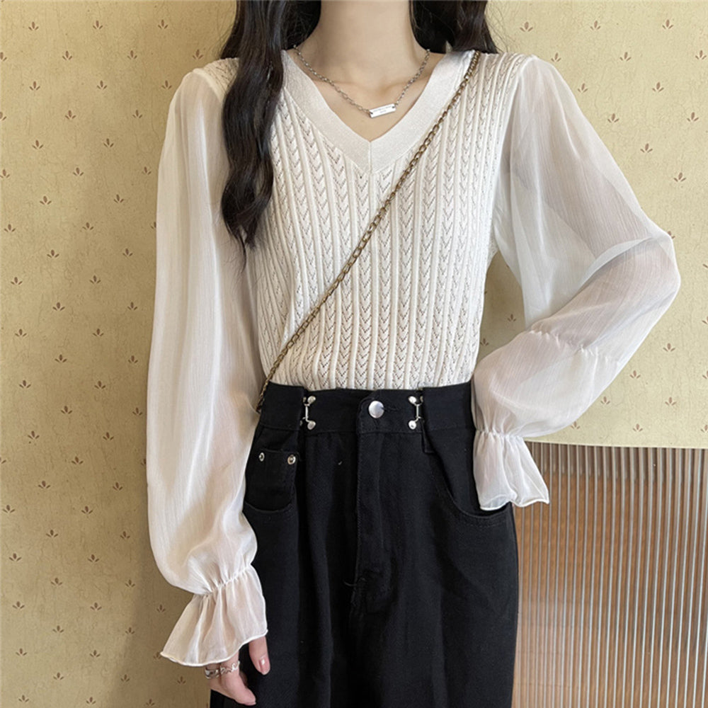 レディース ニットトップス  韓国 秋服 ホワイト