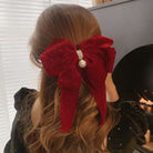ビッグリボンバレッタ韓国ヘアアクセサリー ワインレッド