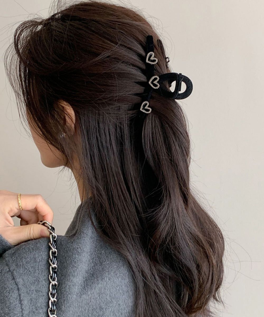 ヘアクリップ おしゃれバンスクリップ韓国 ベルベット*3つハート