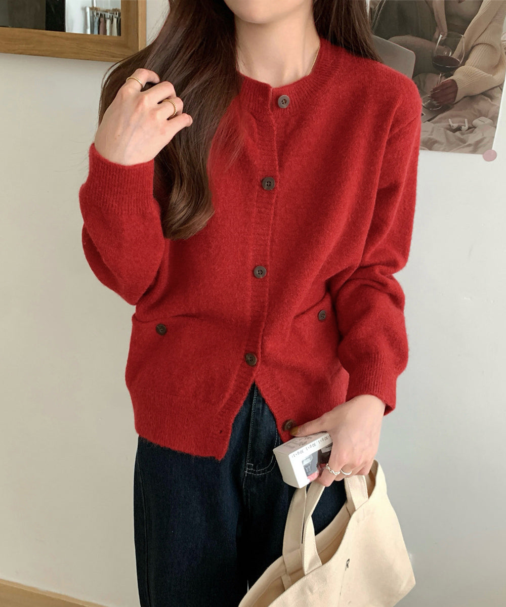 ニットカーディガン ポケット付き 秋冬服 レディース 大人可愛いニット羽織り シンプルニットトップス カジュアルきれいめ ニットアウター おしゃれ ニットセーター 80MEIREN-023
