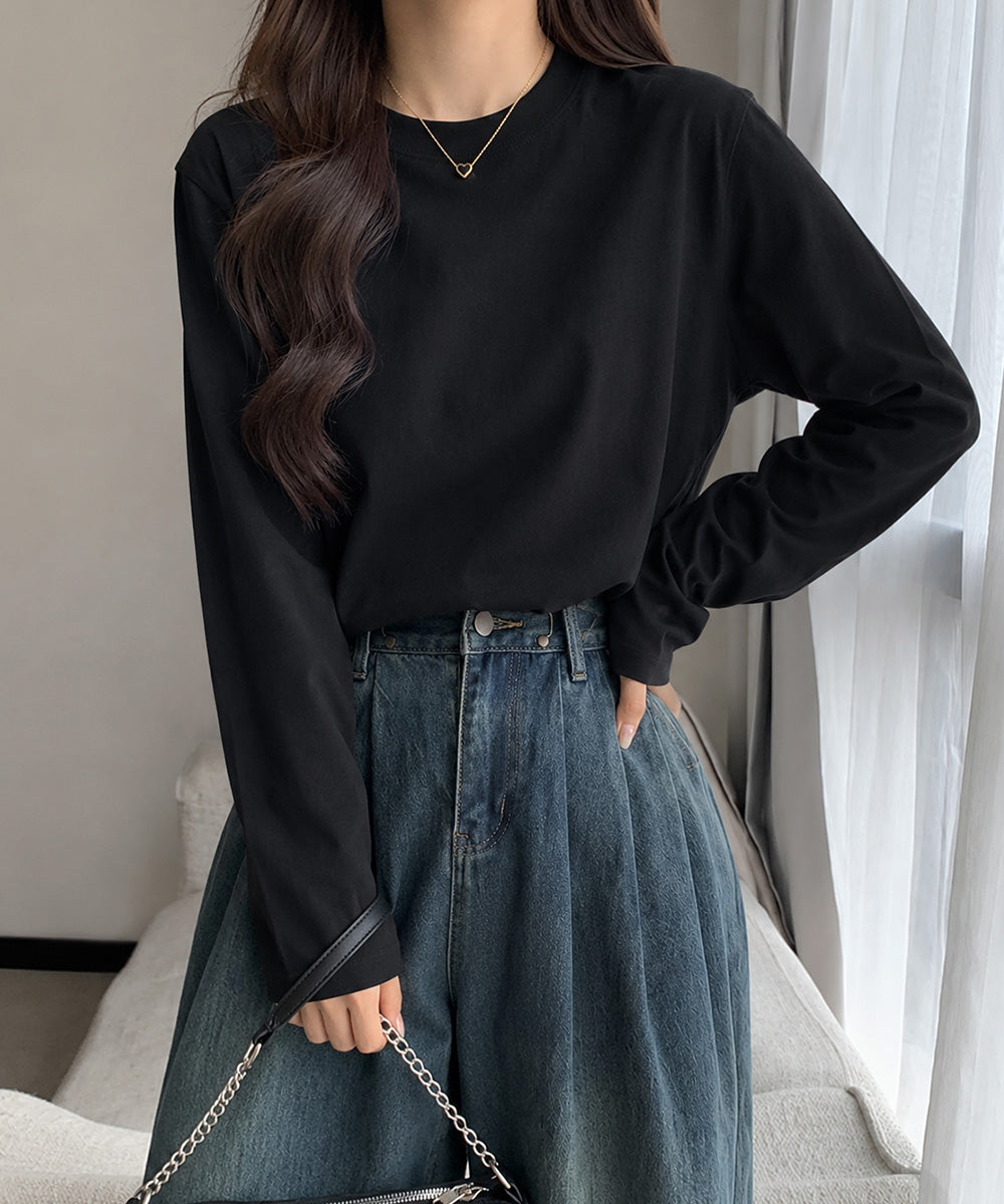 長袖TシャツカットソークルーネックロンT ブラック