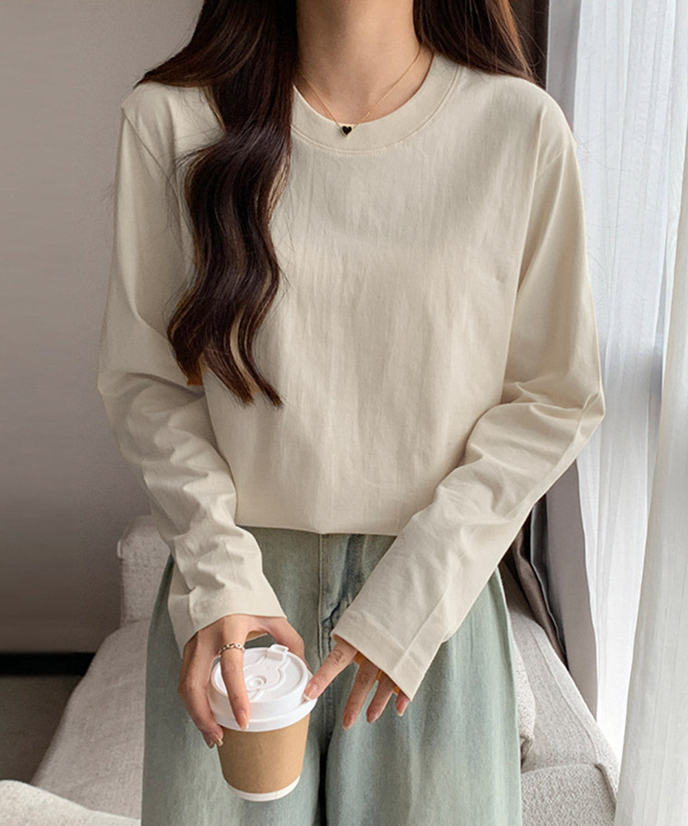 長袖TシャツカットソークルーネックロンT アイボリー