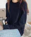 長袖TシャツカットソークルーネックロンT ネイビー