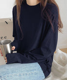 長袖TシャツカットソークルーネックロンT ネイビー