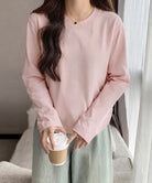 長袖TシャツカットソークルーネックロンT ピンク