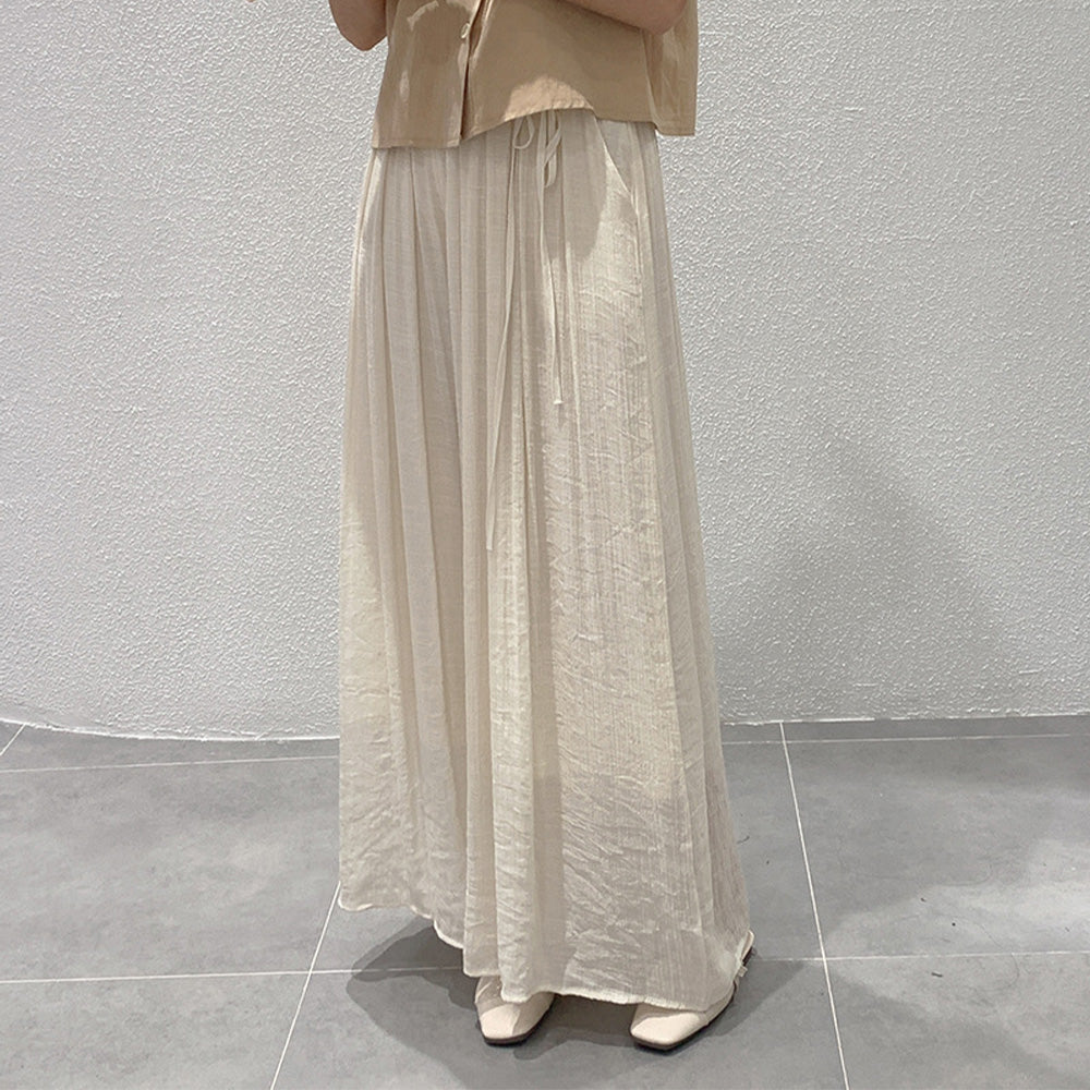 とろみパンツ レディース 綿麻スカンツ夏 アイボリー