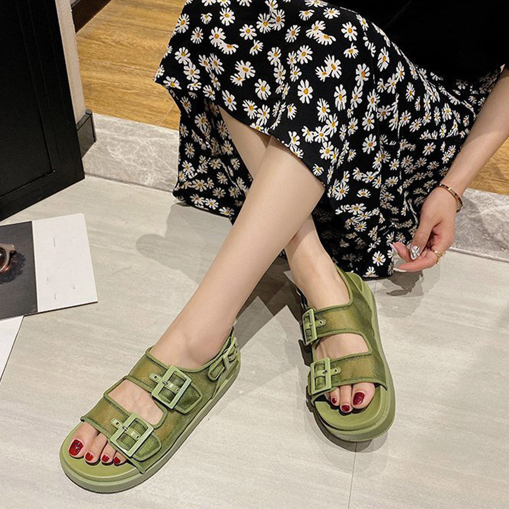 サンダル レディース メッシュサンダル夏 グリーン