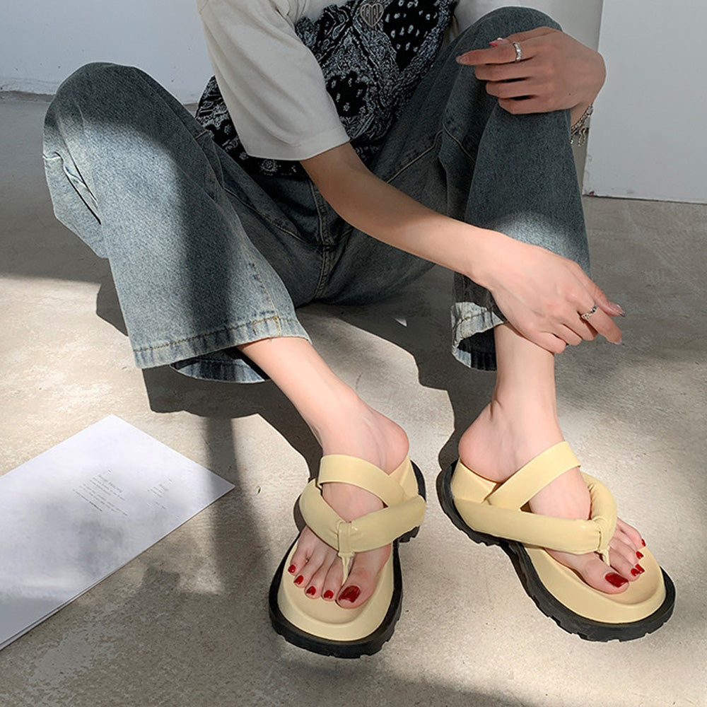 厚底トングサンダル スポーツサンダル クリームベージュ