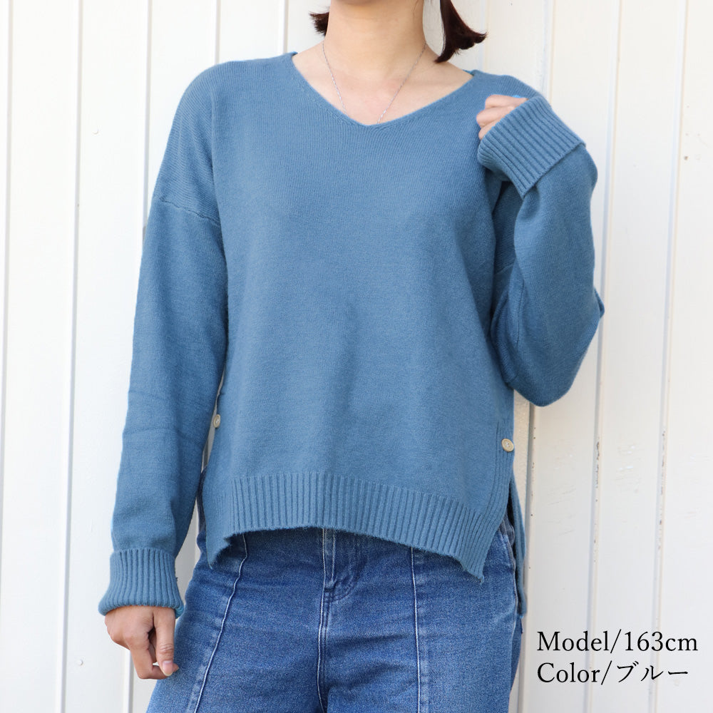 vネックニットトップス レディース 秋冬 詳細画像15