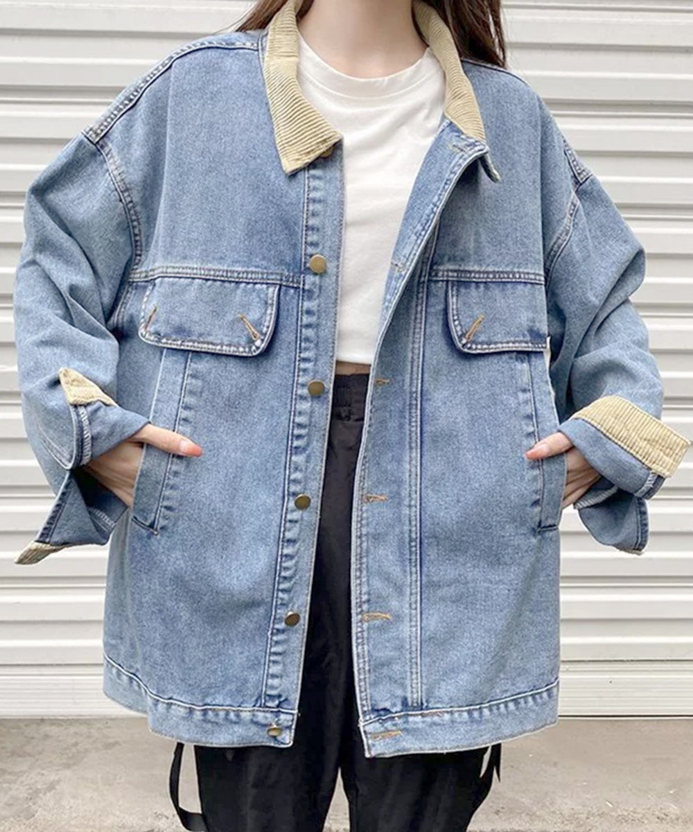 コーデュロイ襟デニムジャケットアウター秋 詳細画像6